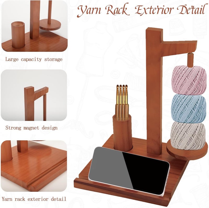 BXTubuw Yarn Holder with Magnetic Rotating & Storage Tray, Wooden Yarn Spinner for Crocheting and Knitting, Crochet Gift for Knitting Lovers Thanksgiving - Image 3